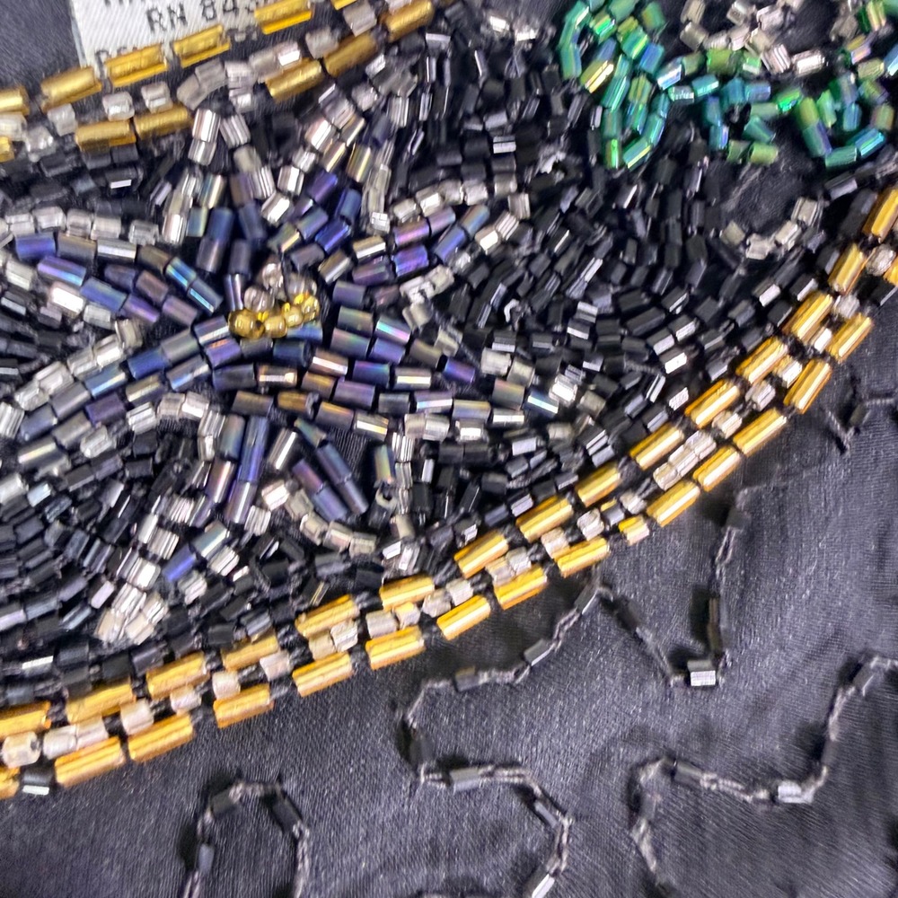 Laurence Kazar Vtg Silk Beaded Top XL Black Sheer Sleeve Evening Cocktail Blouse - Picture 15 of 16